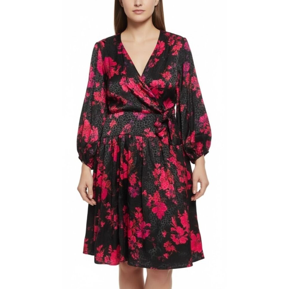 Signature by Robbie Bee Women Petite Floral Cocktail Party Satin Dress (10P) NWT